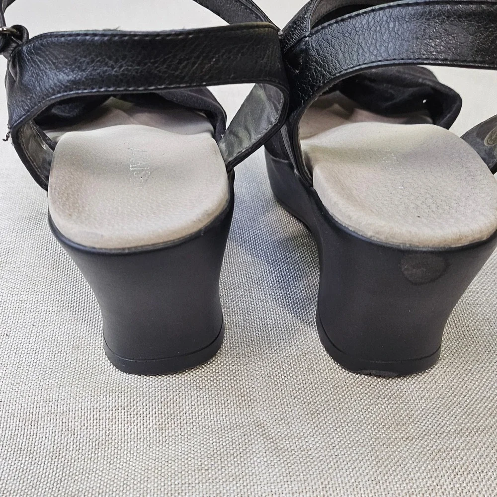 Akaishi Wedge Sandals Womens 8 Black Bow Ankle Strap Comfort Platform Shoes